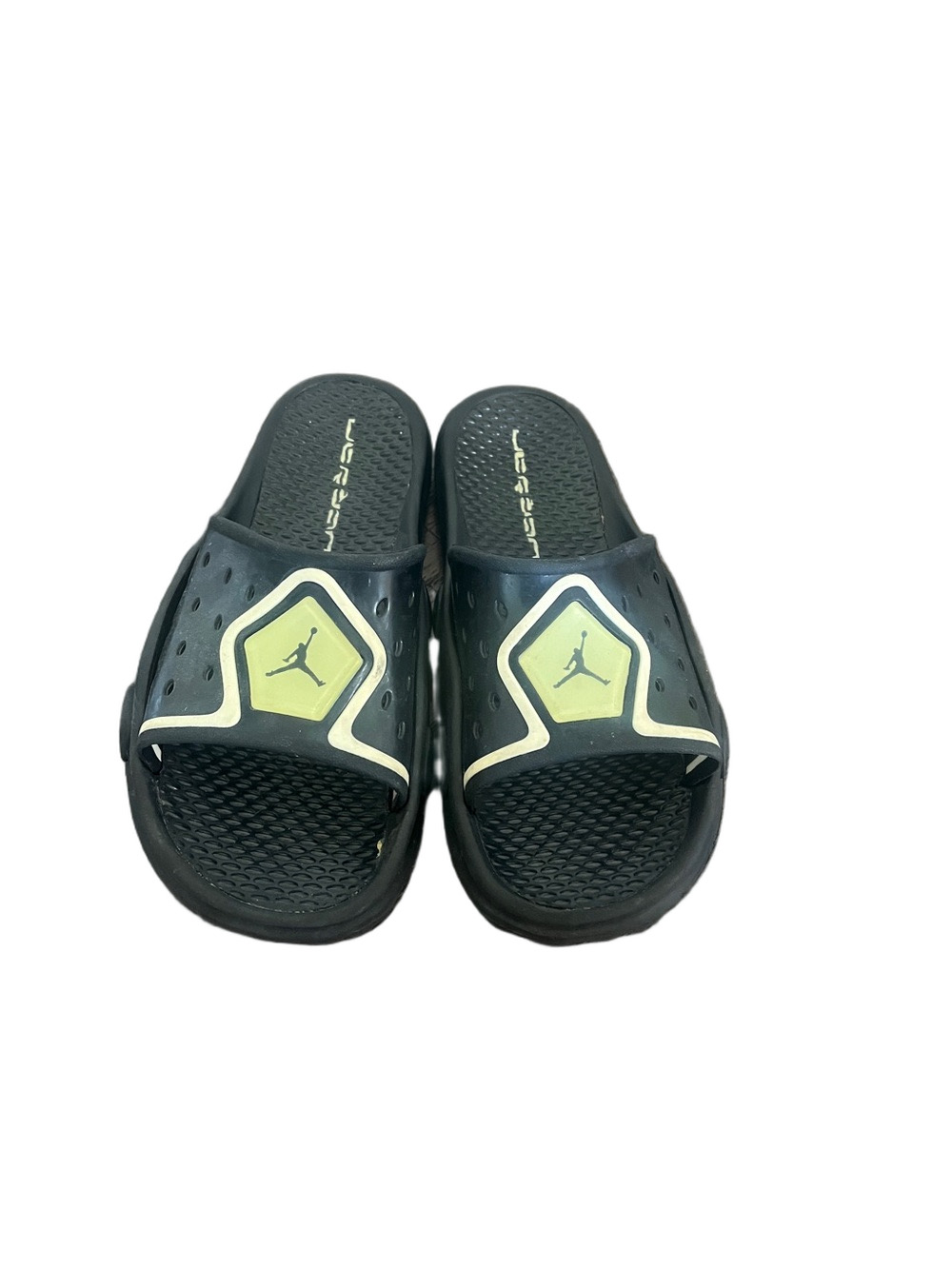 Jordan Black and Lime Green Slide Sandals
